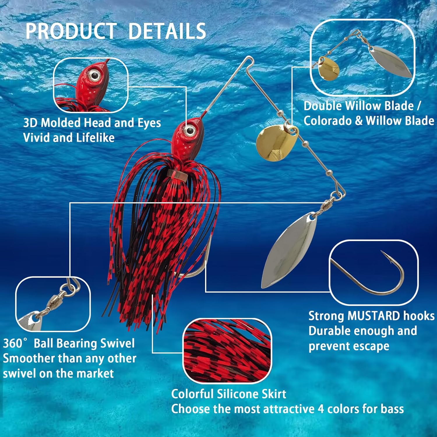 Eupheng سبينر الطعم ملعقة سلك  - مراجعة Fishing Lure Buzzbait وسعره