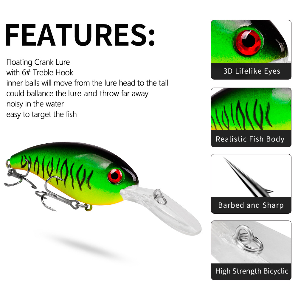 1 قطعة كرانكبيت الصيد السحر ال - مراجعة Fishing Lure Crankbait وسعره