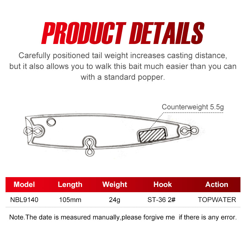 Noeby 105 مللي متر 24 جرام توب - مراجعة Fishing Lure Popper وسعره
